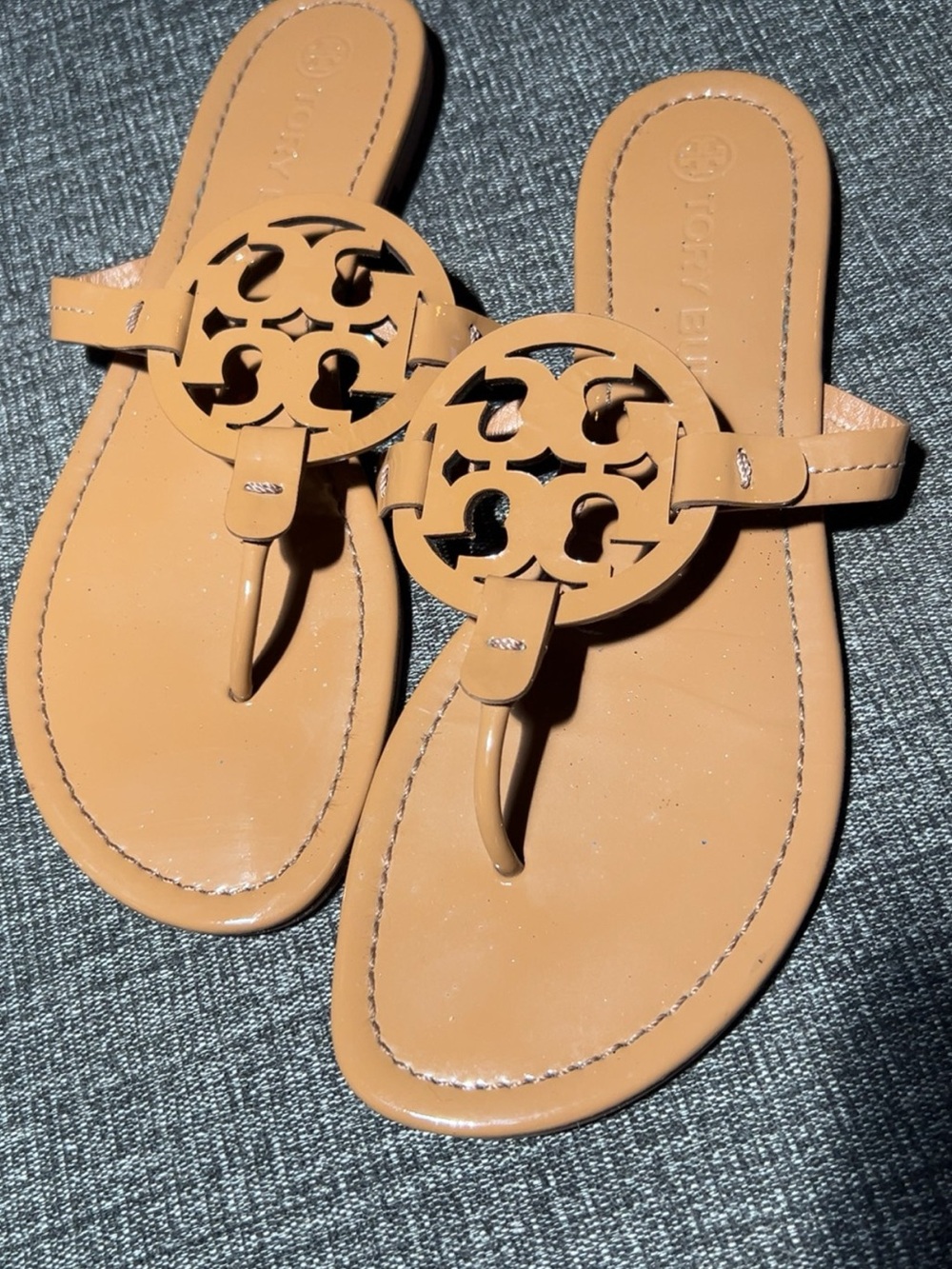 Tory Burch Tan Leather Logo Thong Sandals